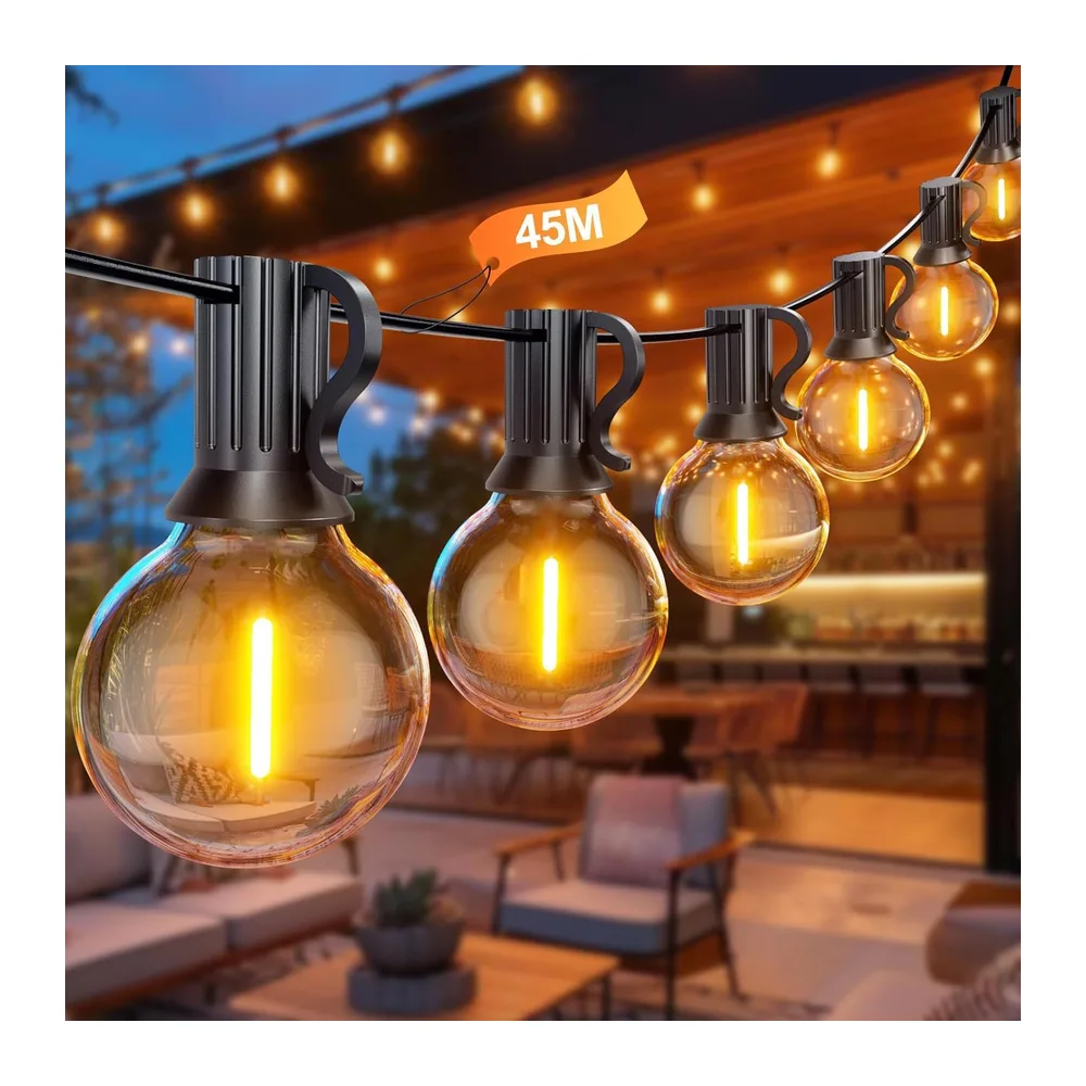 Guirlande Lumineuse Exterieure 45M, Guirlande Guinguette avec G40 75+2 LED Ampoules