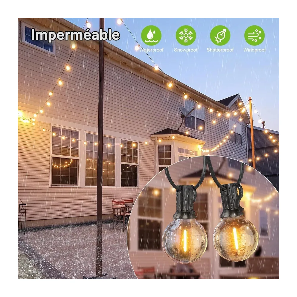 Guirlande Lumineuse Exterieure 45M, Guirlande Guinguette avec G40 75+2 LED Ampoules