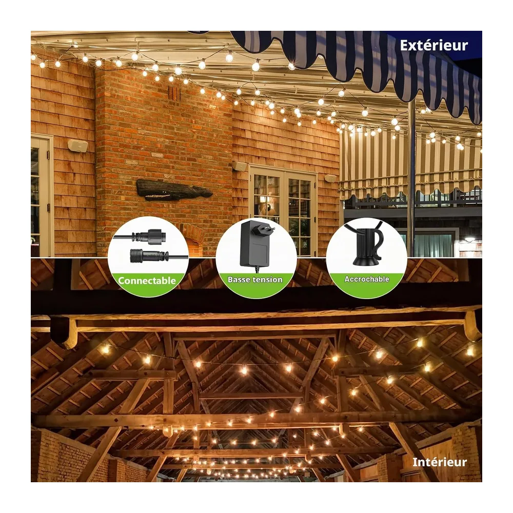 Guirlande Lumineuse Exterieure 45M, Guirlande Guinguette avec G40 75+2 LED Ampoules
