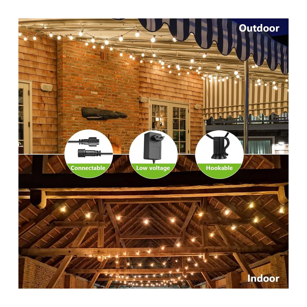 Guirlande Lumineuse 30M, Guirlande Guinguette avec G40 50+2 LED Ampoules, Imperméable