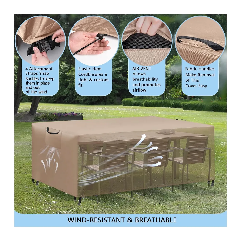 Housse de protection pour meubles de jardin, imperméable, coupe-vent, anti-UV, charges