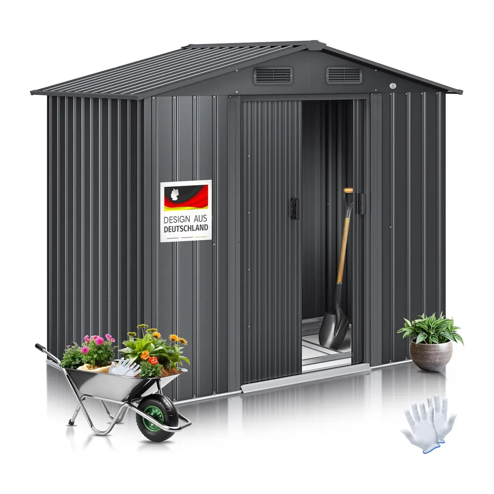 KESSER® Abri de Jardin XL en métal de 4,2 m³ avec Fondation, Gants de Travail, 182 x 118