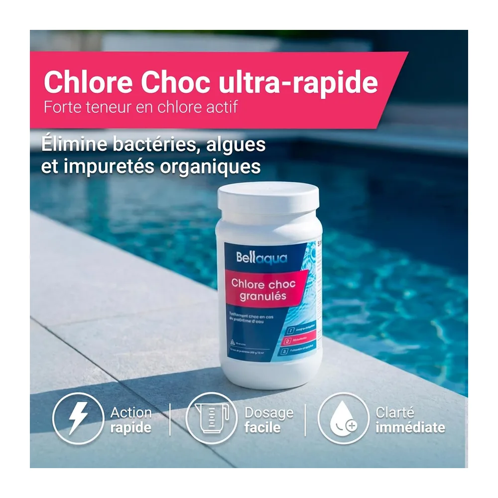 BELLAQUA Chlore Choc Piscine & Spa 1 kg Chlore Rapide & Entretien Régulier