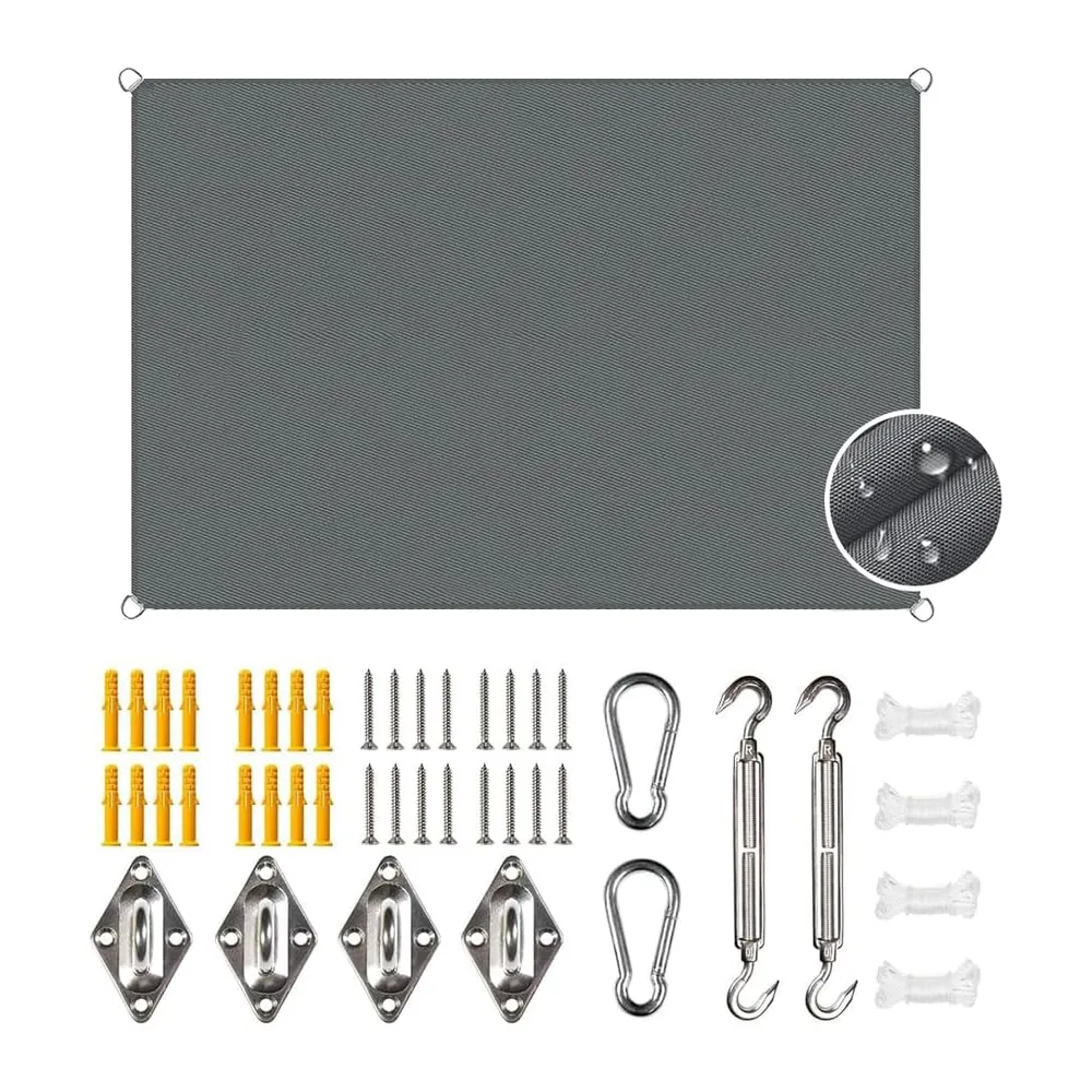 Voile d'ombrage rectangulaire imperméable 3 x 4 m Avec kit de fixation Résistant aux