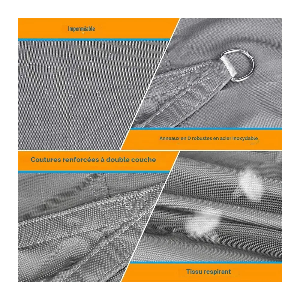Voile d'ombrage rectangulaire imperméable 3 x 4 m Avec kit de fixation Résistant aux