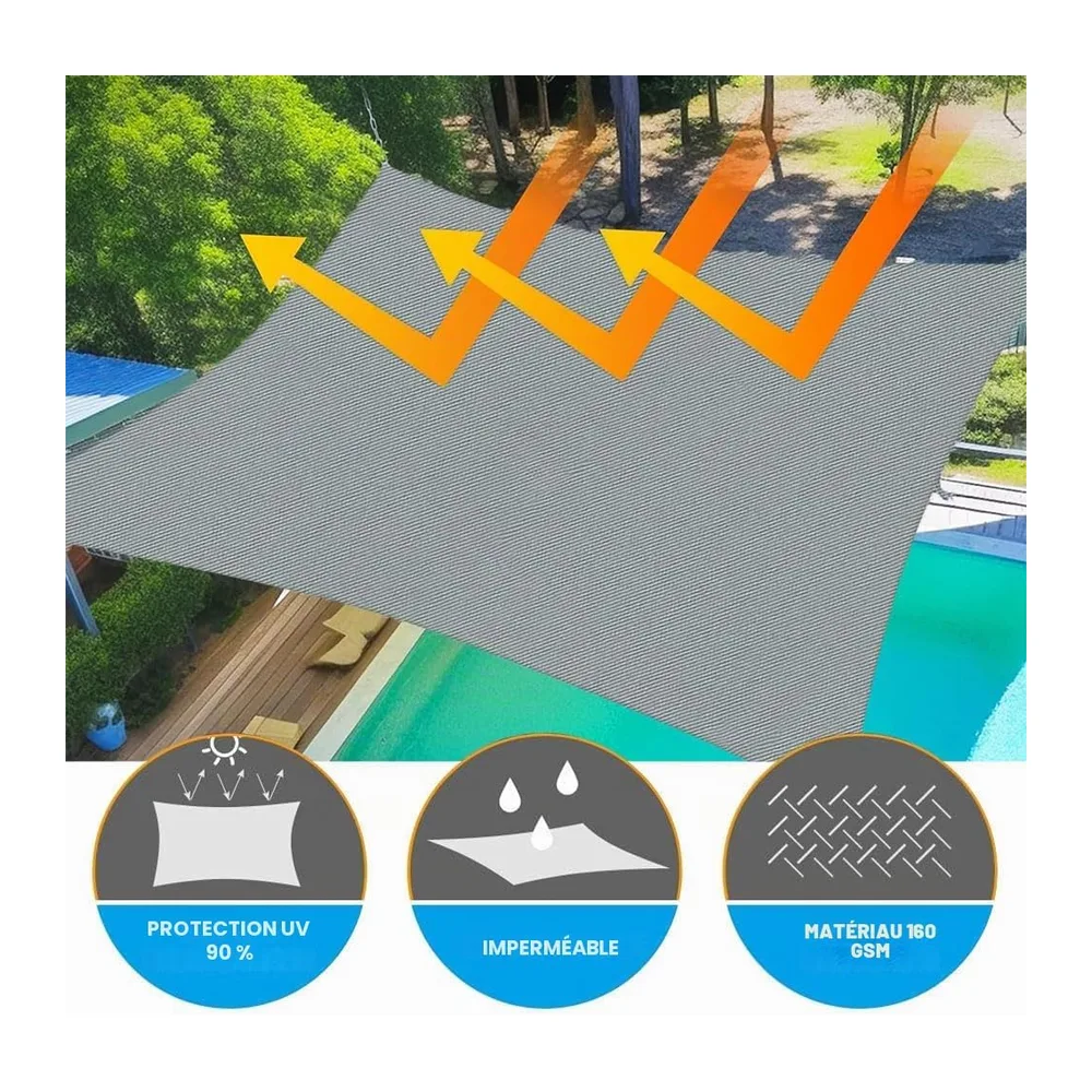 Voile d'ombrage rectangulaire imperméable 3 x 4 m Avec kit de fixation Résistant aux