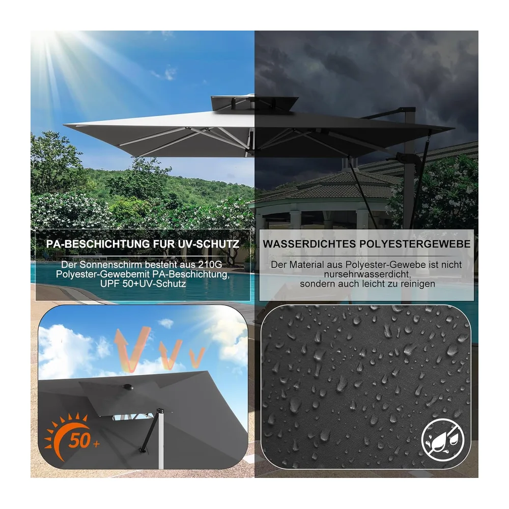 Devoko Parasol Déporté Carré, Canopée Monocouche Parasol de Jardin Extérieur en Aluminium