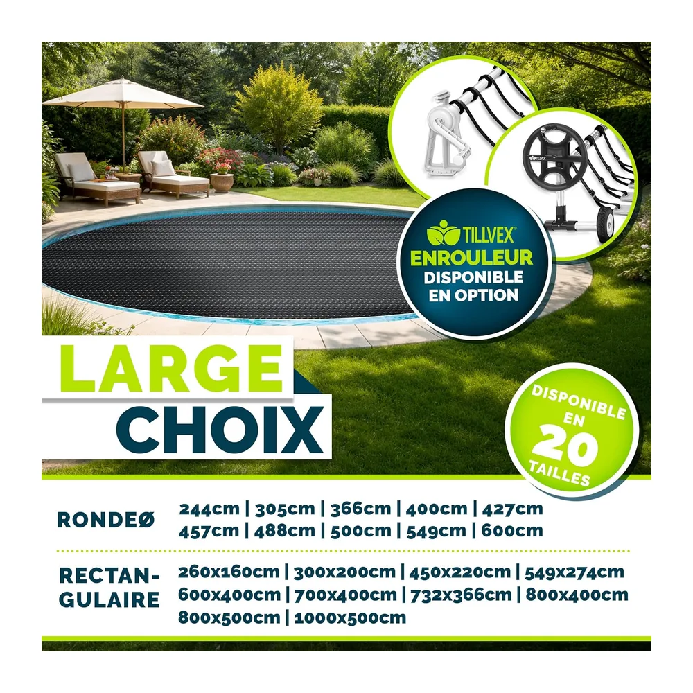 tillvex® Bâche Solaire de Piscine, 400 µm, rectangulaire, 549 x 274 cm, Film Thermique à