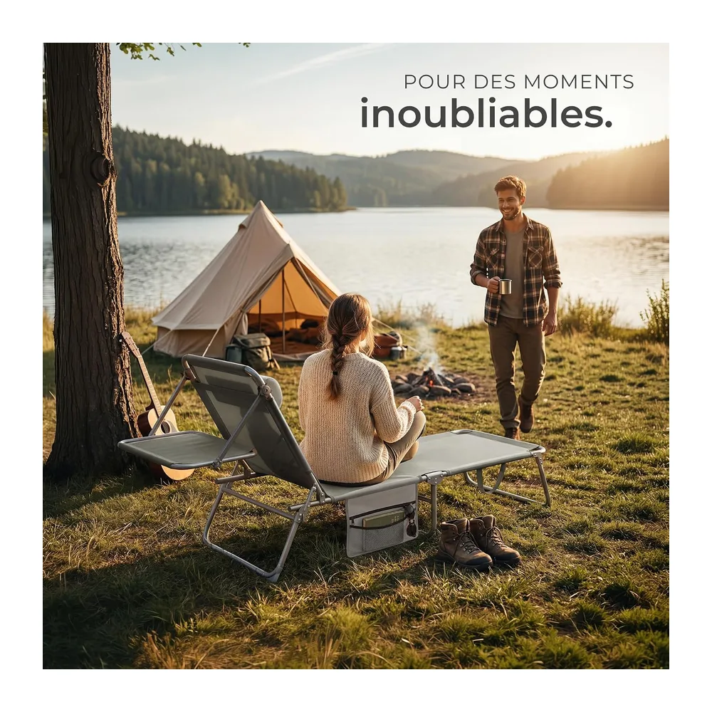 tectake® Chaise Longue 190x68x111cm Pliable Réglable sur 4 Positions Résistante aux