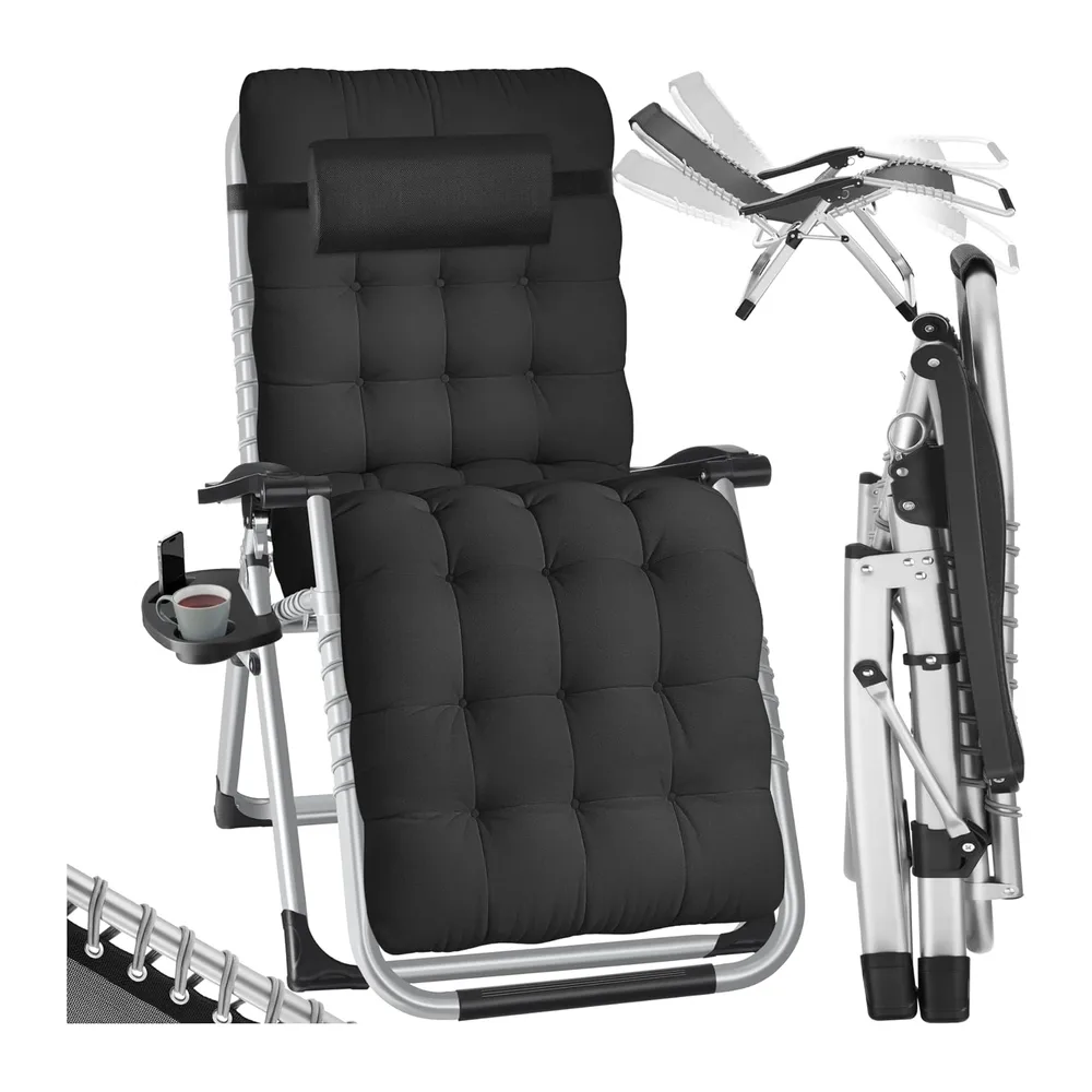 tectake® Fauteuil de Jardin Chaise Longue Pliable & Inclinable avec Rembourrage, Repose
