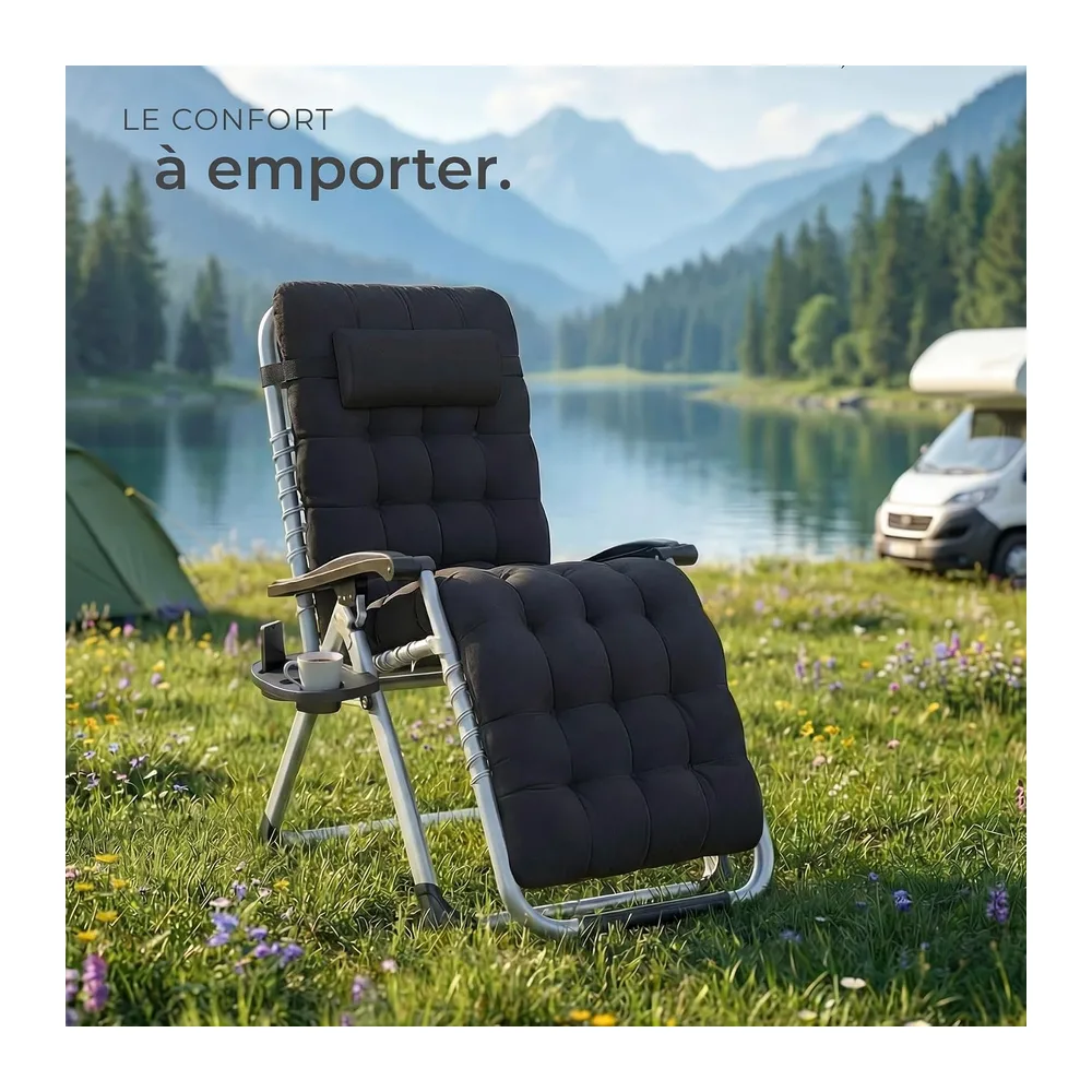 tectake® Fauteuil de Jardin Chaise Longue Pliable & Inclinable avec Rembourrage, Repose