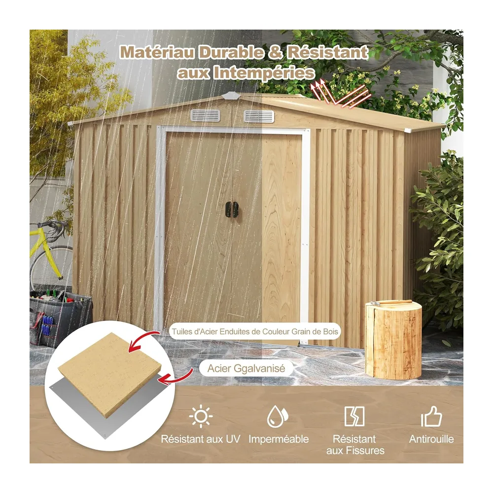 COSTWAY Abri de Jardin 5㎡ en Acier Galvanisé Anti-UV, 259 x 196 x 184 CM, Cabane de