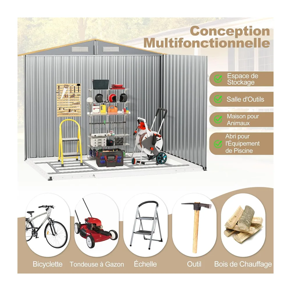 COSTWAY Abri de Jardin 5㎡ en Acier Galvanisé Anti-UV, 259 x 196 x 184 CM, Cabane de