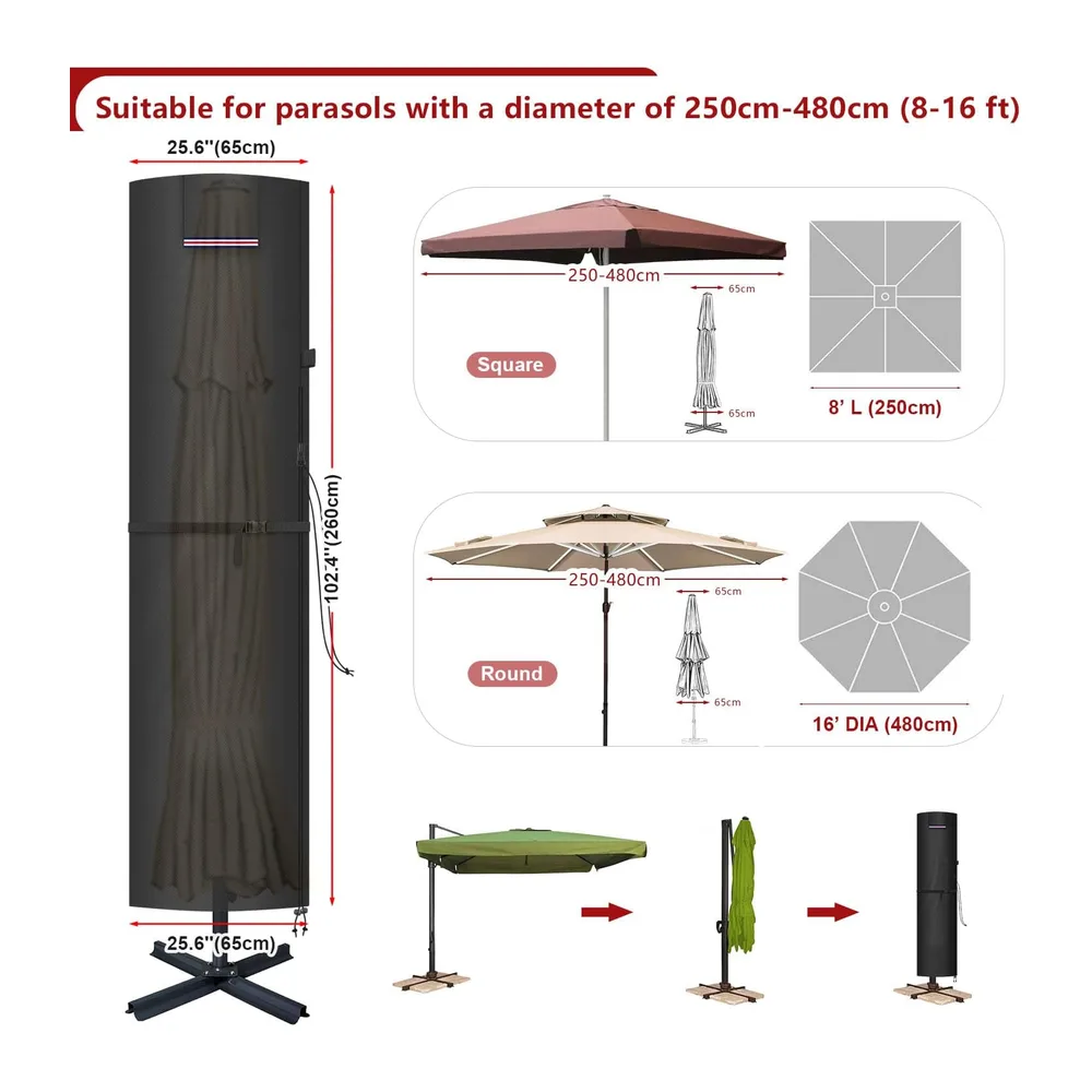 LAMUNI Housse Parasol Déporté, Housse de Protection pour Parasol de 3m 4m 5m, 420D Tissu