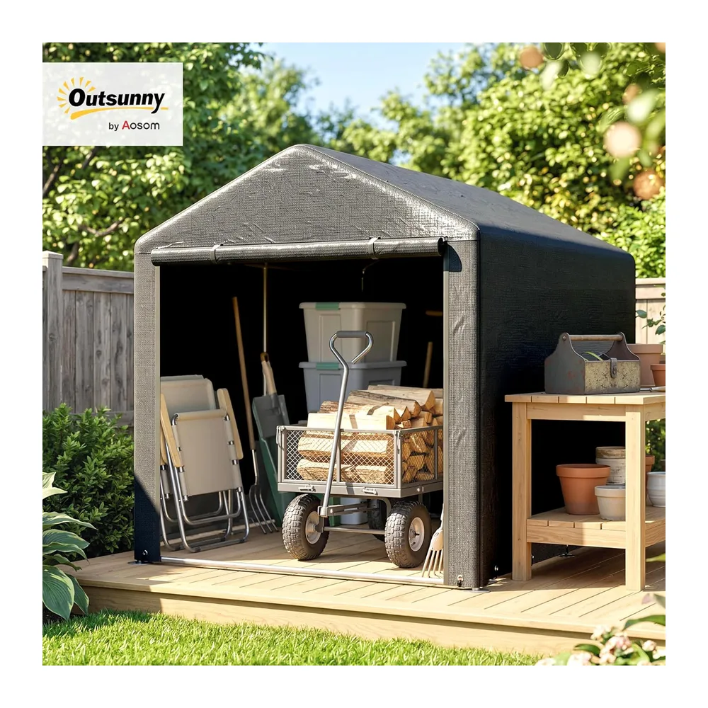Outsunny Abri de Jardin Imperméable Abri Moto 160x218x172cm Gris Foncé