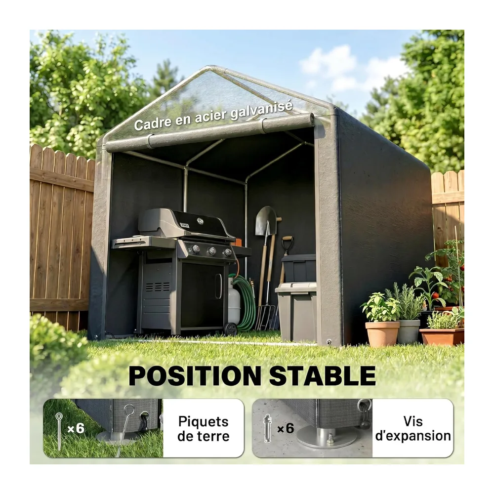 Outsunny Abri de Jardin Imperméable Abri Moto 160x218x172cm Gris Foncé