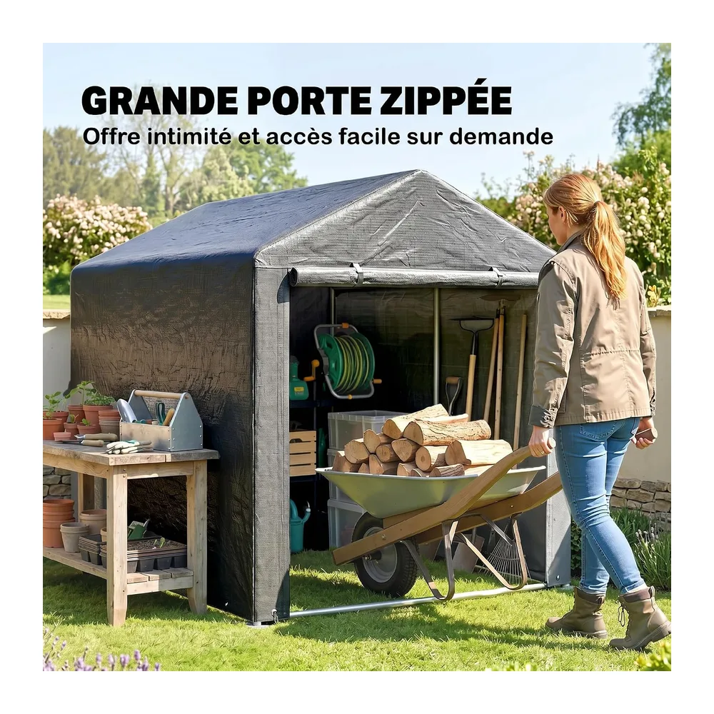 Outsunny Abri de Jardin Imperméable Abri Moto 160x218x172cm Gris Foncé