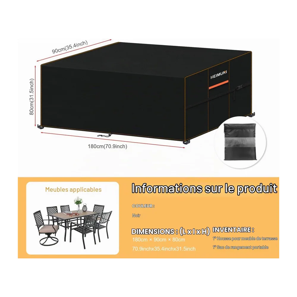 Housse Salon de Jardin Exterieur, 180x90x80cm Bâche Table Exterieur