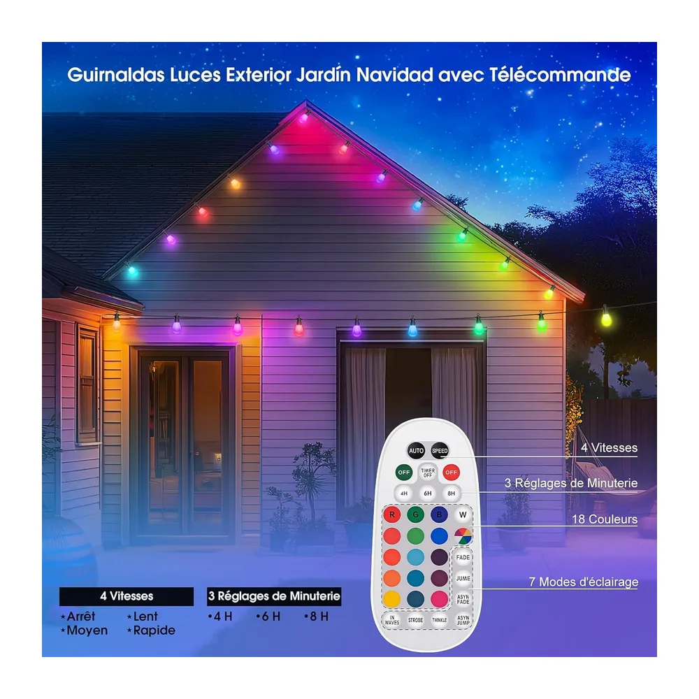 Guirlande Lumineuse Exterieure Jardin Noël, 21M LED RGB Changement Couleur