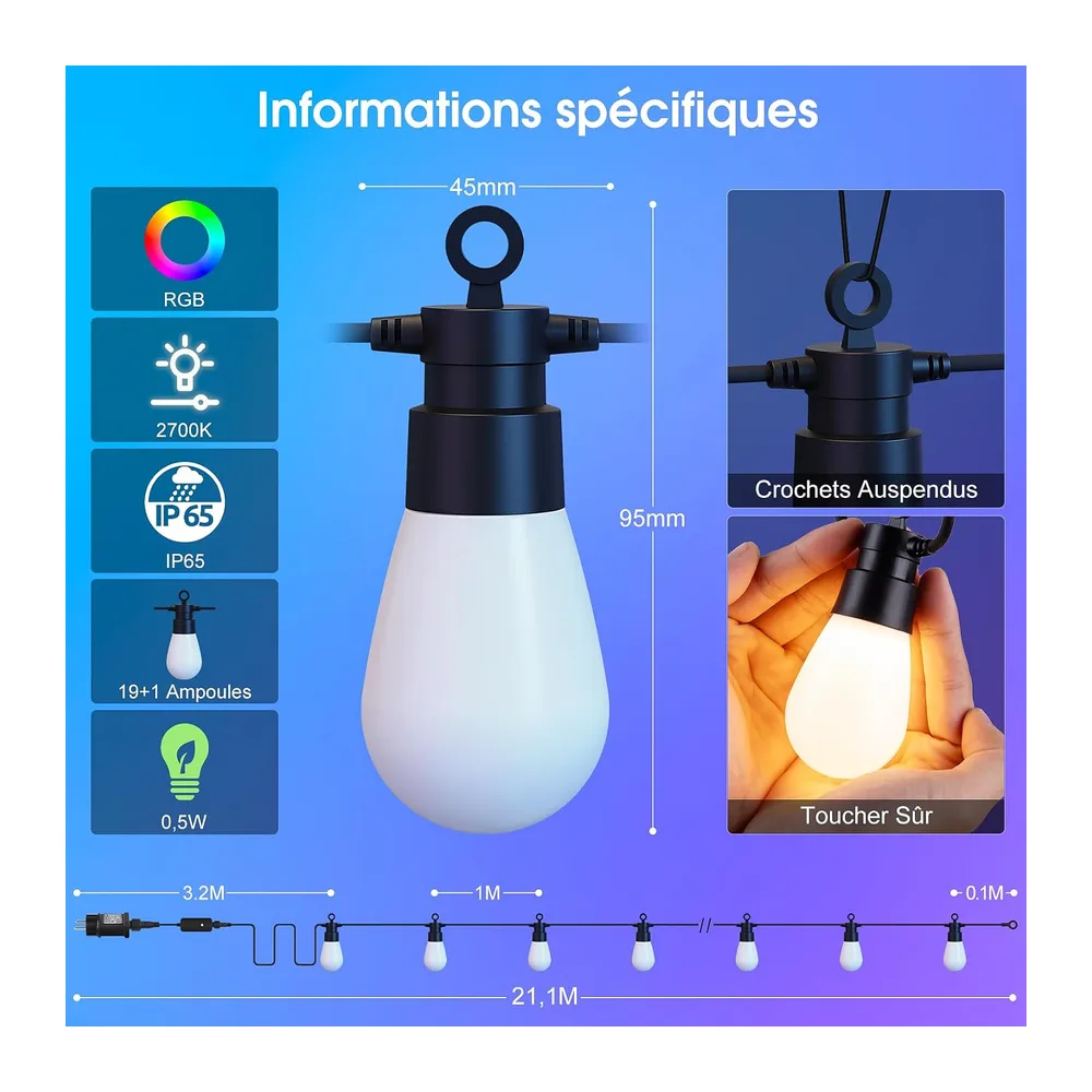 Guirlande Lumineuse Exterieure Jardin Noël, 21M LED RGB Changement Couleur