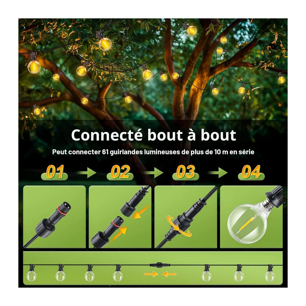 Guirlande Exterieure Lumineuse Guinguette 10M - 30Ft Extérieur Lumières LED