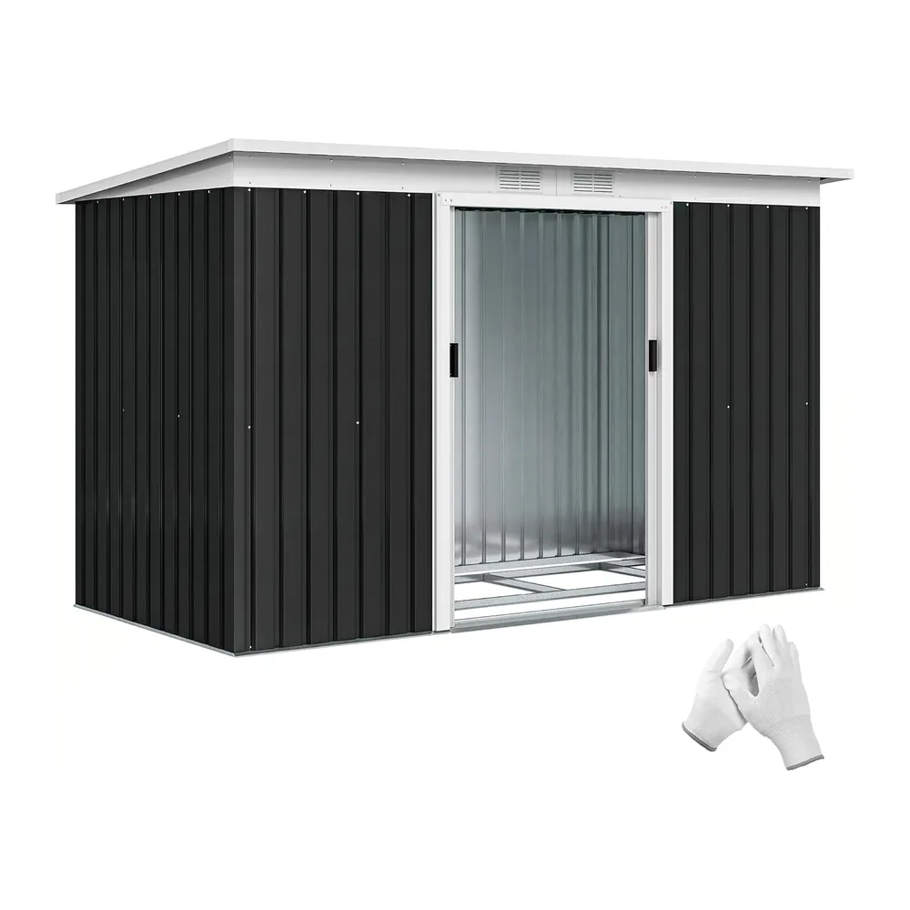 Outsunny Abri de Jardin XXL 3,6m² Kit de Fondation 280x130x172cm Noir