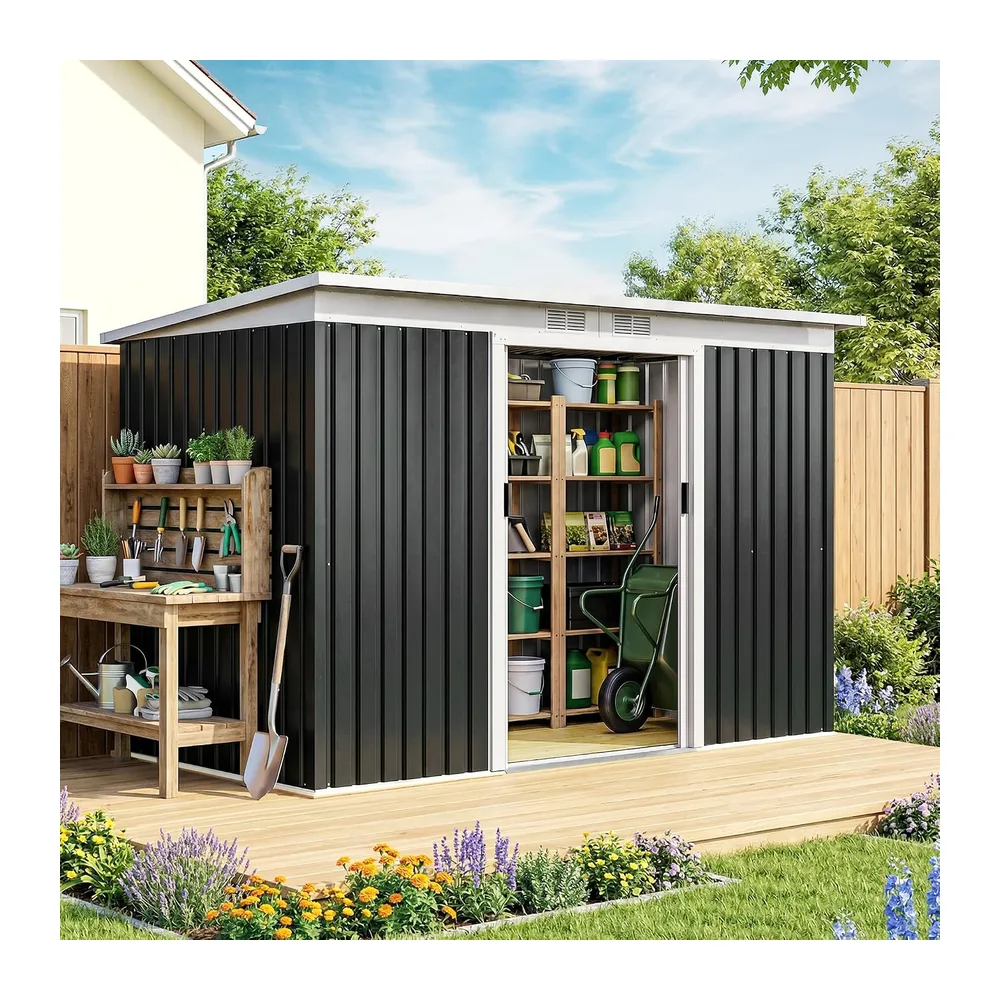 Outsunny Abri de Jardin XXL 3,6m² Kit de Fondation 280x130x172cm Noir