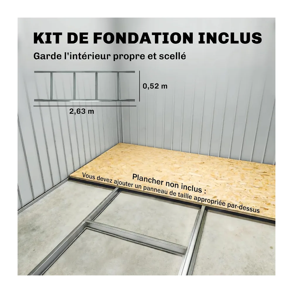 Outsunny Abri de Jardin XXL 3,6m² Kit de Fondation 280x130x172cm Noir