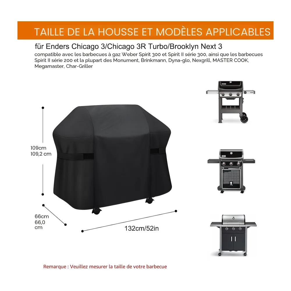 Housse Barbecue Exterieur 132cm pour Weber Spirit série 300, Housse Plancha Exterieur