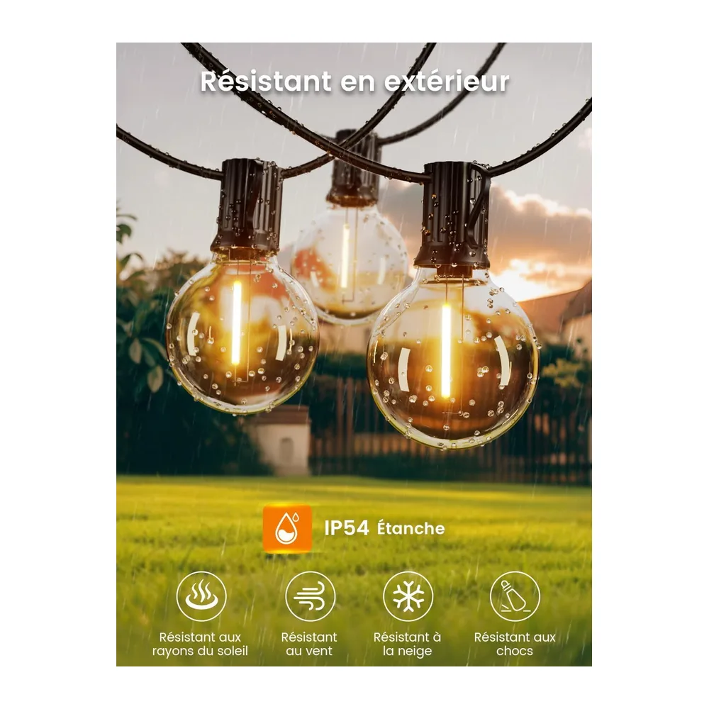 Guirlande Lumineuse Guinguette Exterieur 8M - G40 27FT 12+1 LED Ampoules de Guirlandes