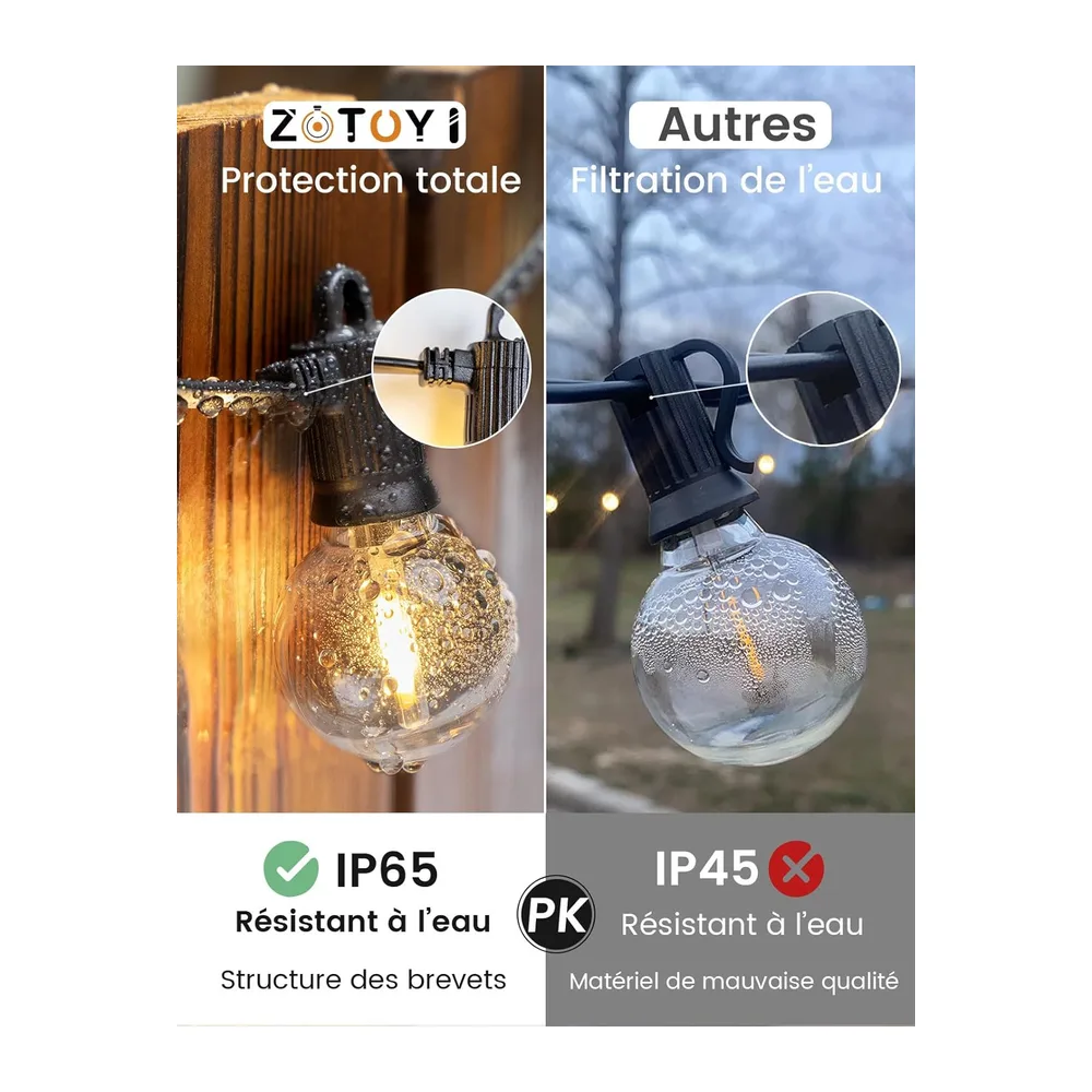 ZOTOYI 80FT Guirlande Lumineuse Exterieure IP65 - Guirlande Lumineuse Guinguette