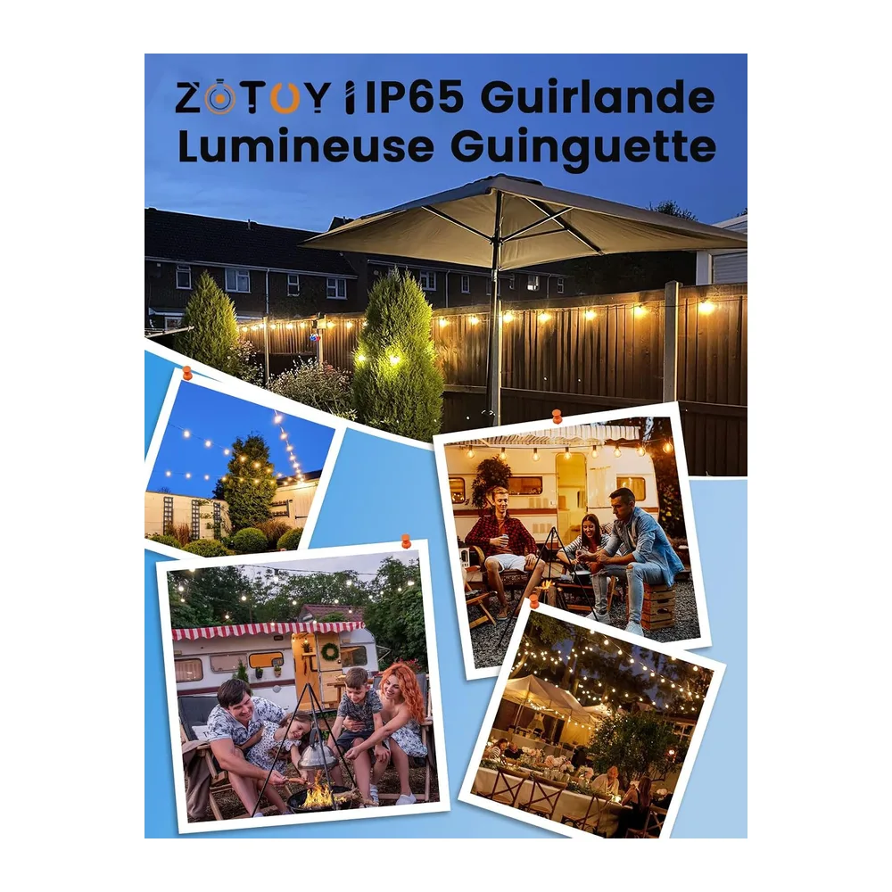 ZOTOYI 80FT Guirlande Lumineuse Exterieure IP65 - Guirlande Lumineuse Guinguette