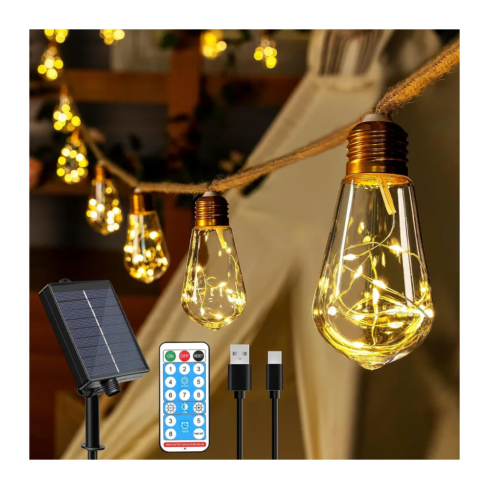 Ollny Guirlande Lumineuse Exterieure Solaire 8 m, 16 Ampoules S17, Corde