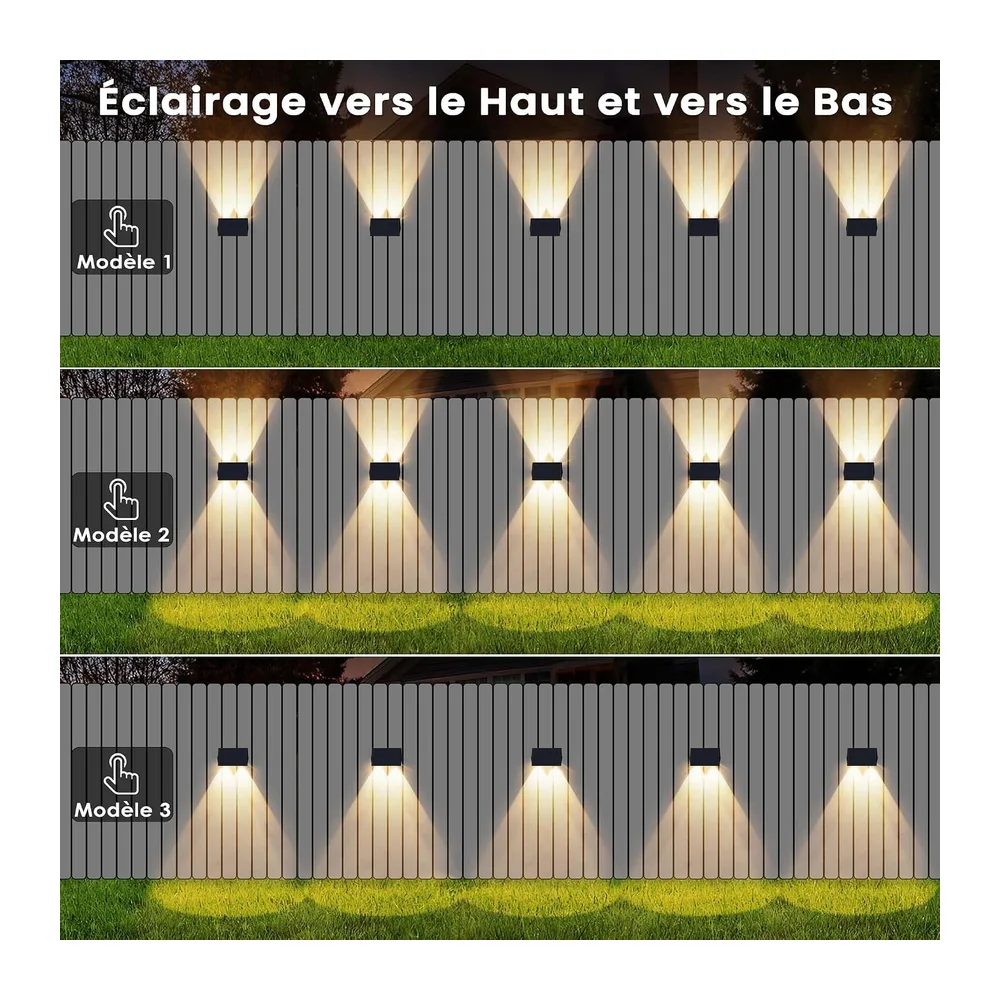 Applique Solaire Extérieur,4 Articles Haut & Bas Applique Murale Solaire Blanc Chaud
