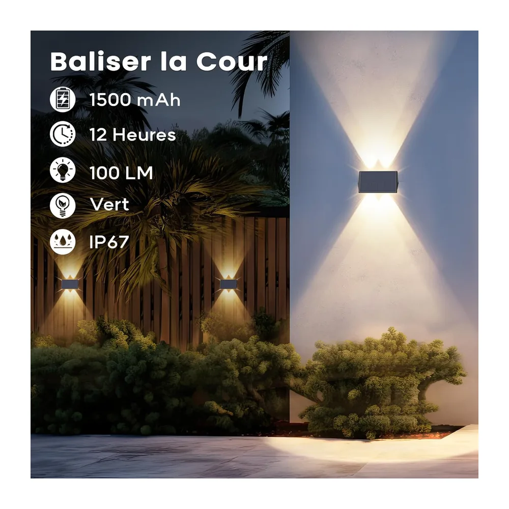Applique Solaire Extérieur,4 Articles Haut & Bas Applique Murale Solaire Blanc Chaud