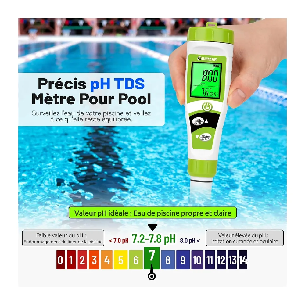 UIUZMAR pH Mètre 4 en 1 Testeur pH Piscine Électronique