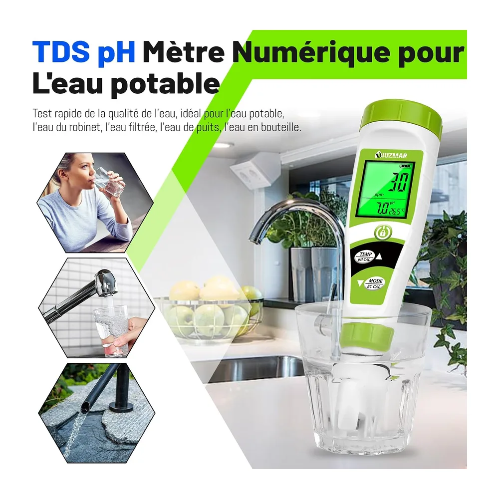 UIUZMAR pH Mètre 4 en 1 Testeur pH Piscine Électronique