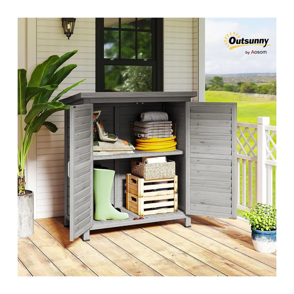 Outsunny Armoire de Jardin Abri Jardin Étagère 87 x 46,5 x 96,5 cm Gris