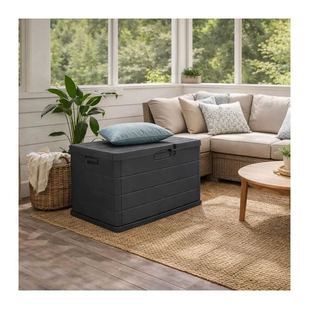 Maury's Coffre Cassapanca 170 Litres Effet Bois, Conteneur de Stockage, en Résine