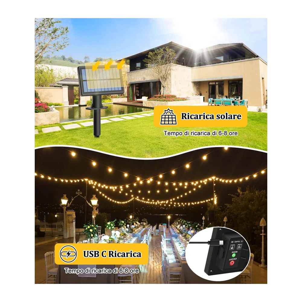 Solaire Remote Guirlande Exterieur Lumineuse - 15M G40 Guinguette Lumineuse