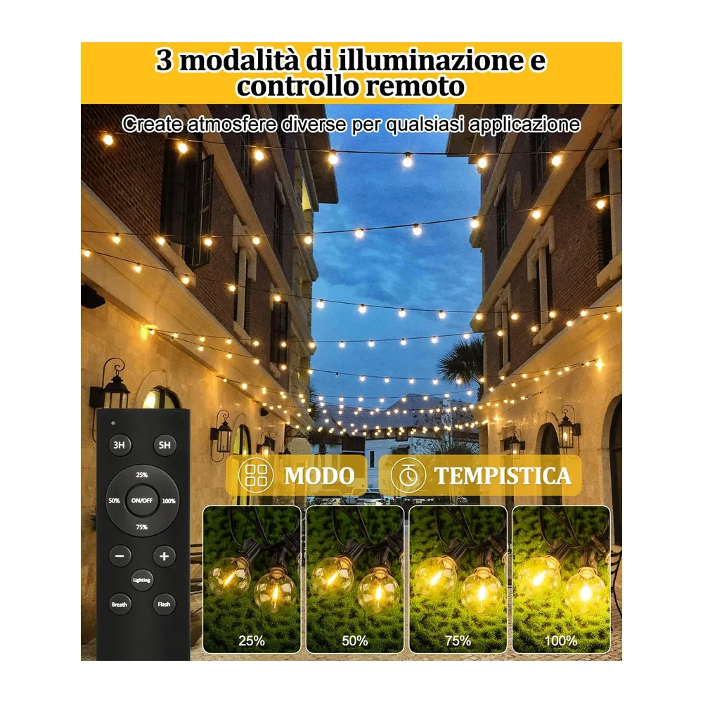 Solaire Remote Guirlande Exterieur Lumineuse - 15M G40 Guinguette Lumineuse