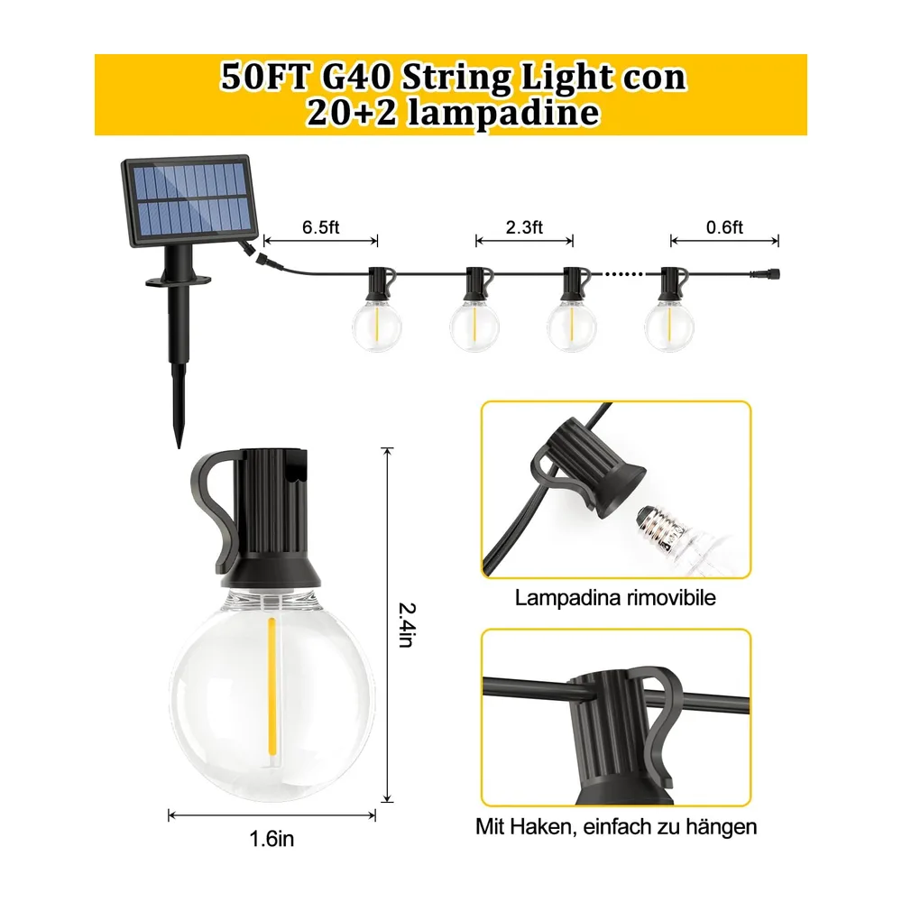 Solaire Remote Guirlande Exterieur Lumineuse - 15M G40 Guinguette Lumineuse