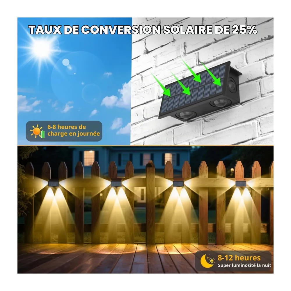 NATPOW Applique Murale Extérieur Solaire, 4 Pièces Applique Murale Blanc Chaud avec 4