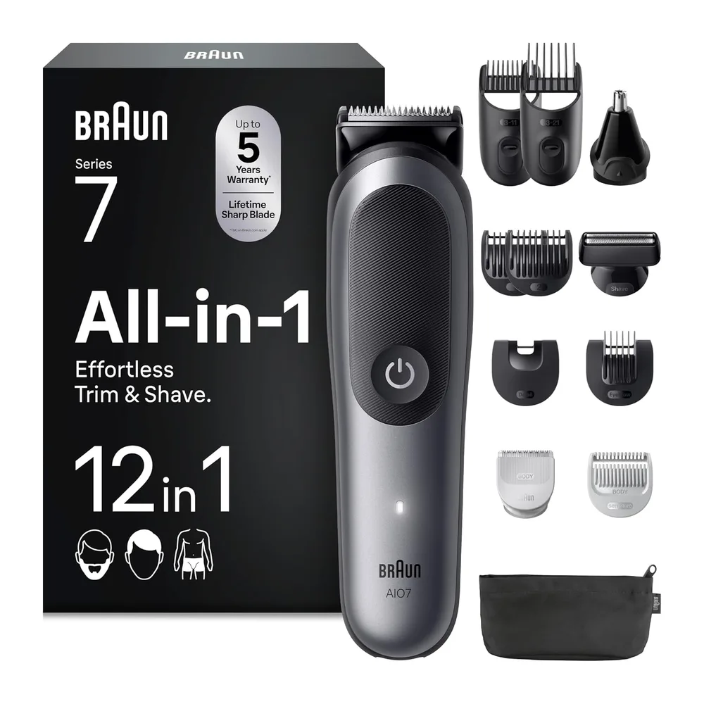 Braun Tondeuse Electrique Homme, Tout-en-Un Series 7 AIO7545 12-en-1, Grise