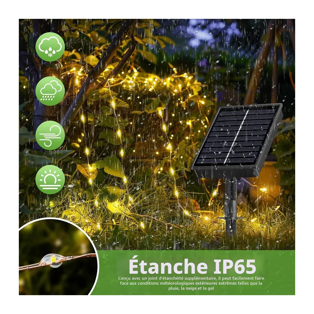 FIFlying Guirlande Solaire Exterieur 2 x 16M 160LEDs Blanc Chaud Étanche