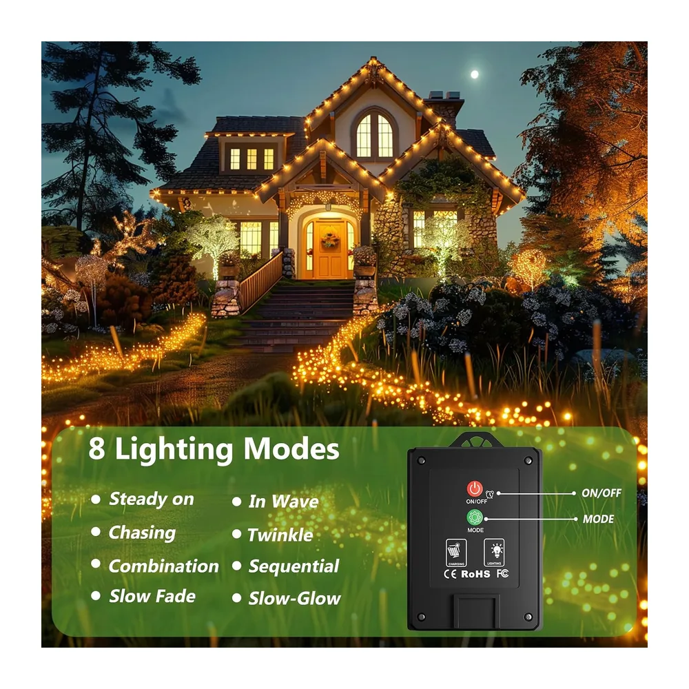 FIFlying Guirlande Solaire Exterieur 2 x 16M 160LEDs Blanc Chaud Étanche