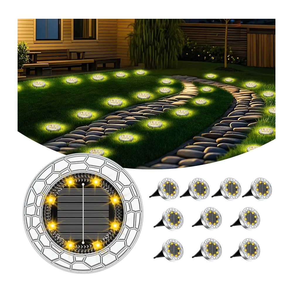 FIFlying 10 Piece Lampe Solaire Exterieur, 8 LED Lumiere Solaire Exterieur, Stainless