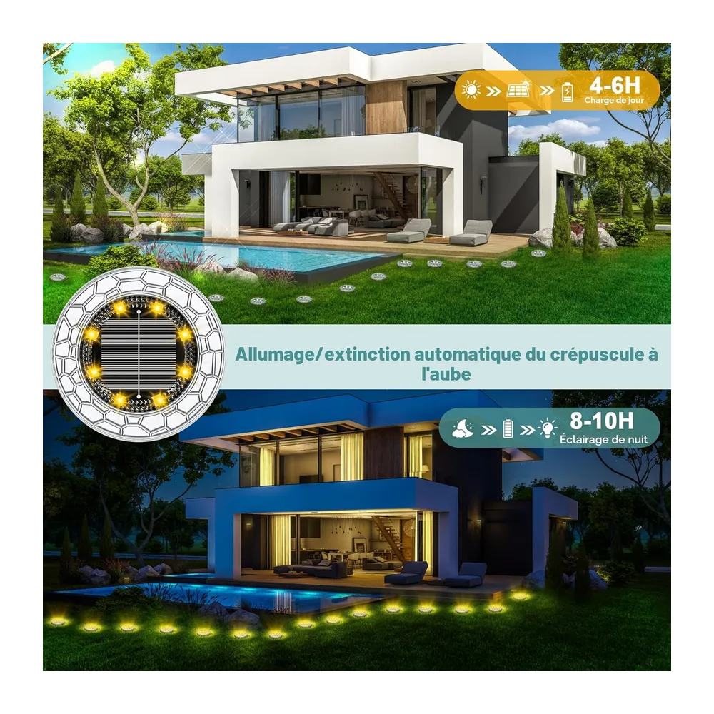 FIFlying 10 Piece Lampe Solaire Exterieur, 8 LED Lumiere Solaire Exterieur, Stainless