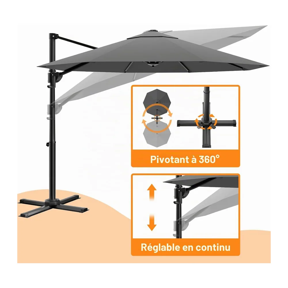 Devoko Parasol Déporté Carré, Canopée Monocouche Parasol de Jardin Extérieur en Aluminium