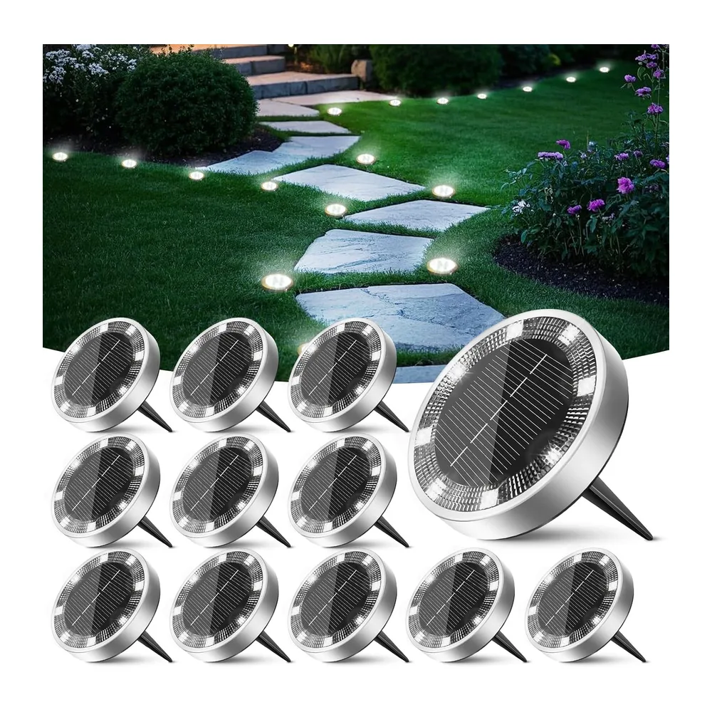 Peasur Lampe Solaire Au Sol Lot de 12, Lumiere Solaire Exterieur Jardin 8 LED, Étanche
